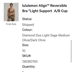 Lululemon align bra, light support, a\b